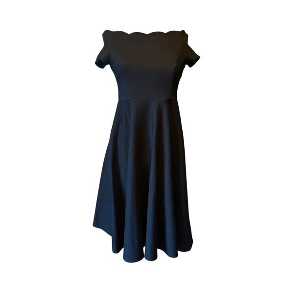 ModCloth Timeless Favorite Dress Large Ponte Scallop Off the Shoulder Midi Black - Picture 3 of 7
